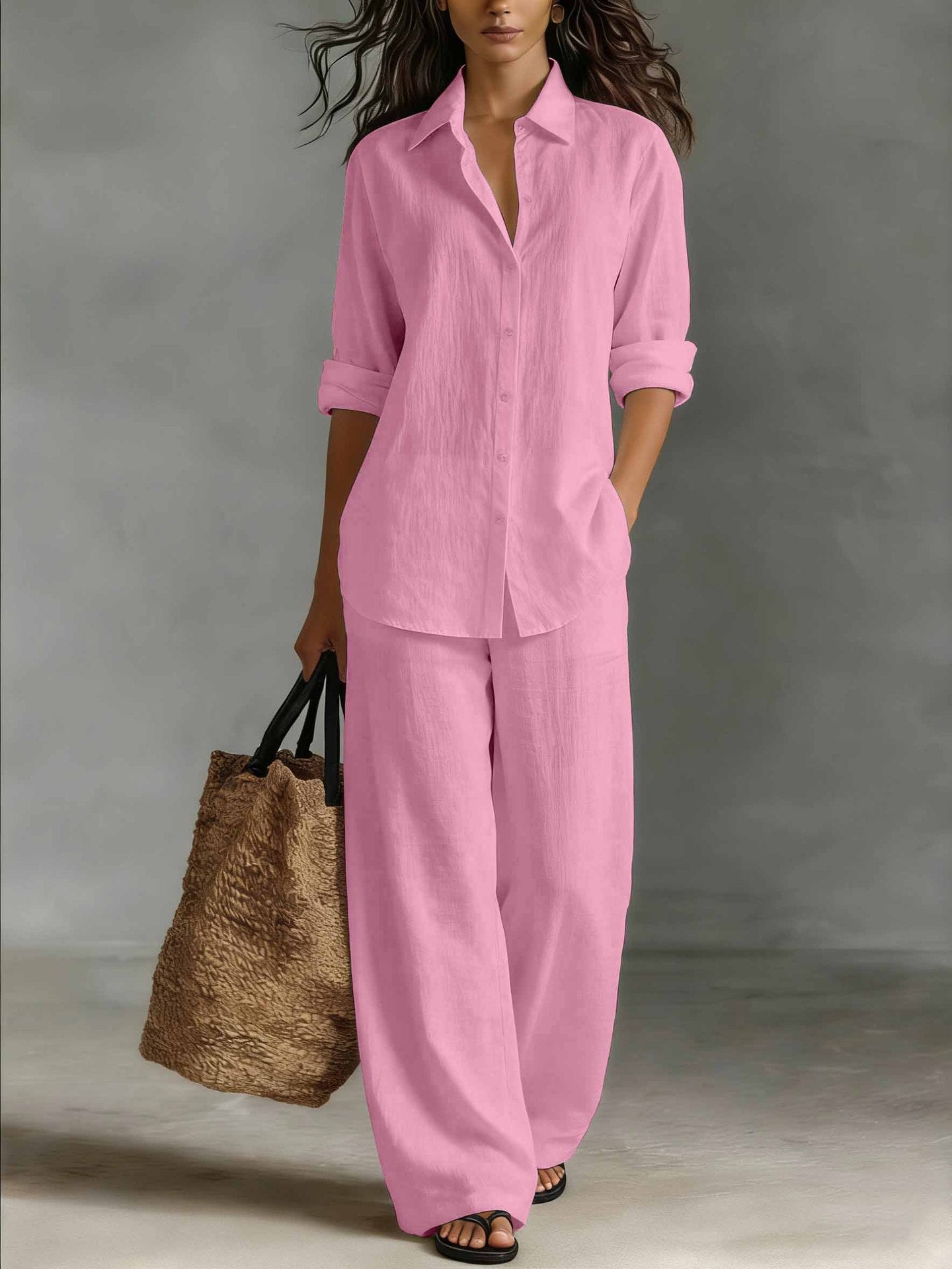 Women's Bohemian Cotton-Linen Top & Pants Set – Resort Lounge Co-ord