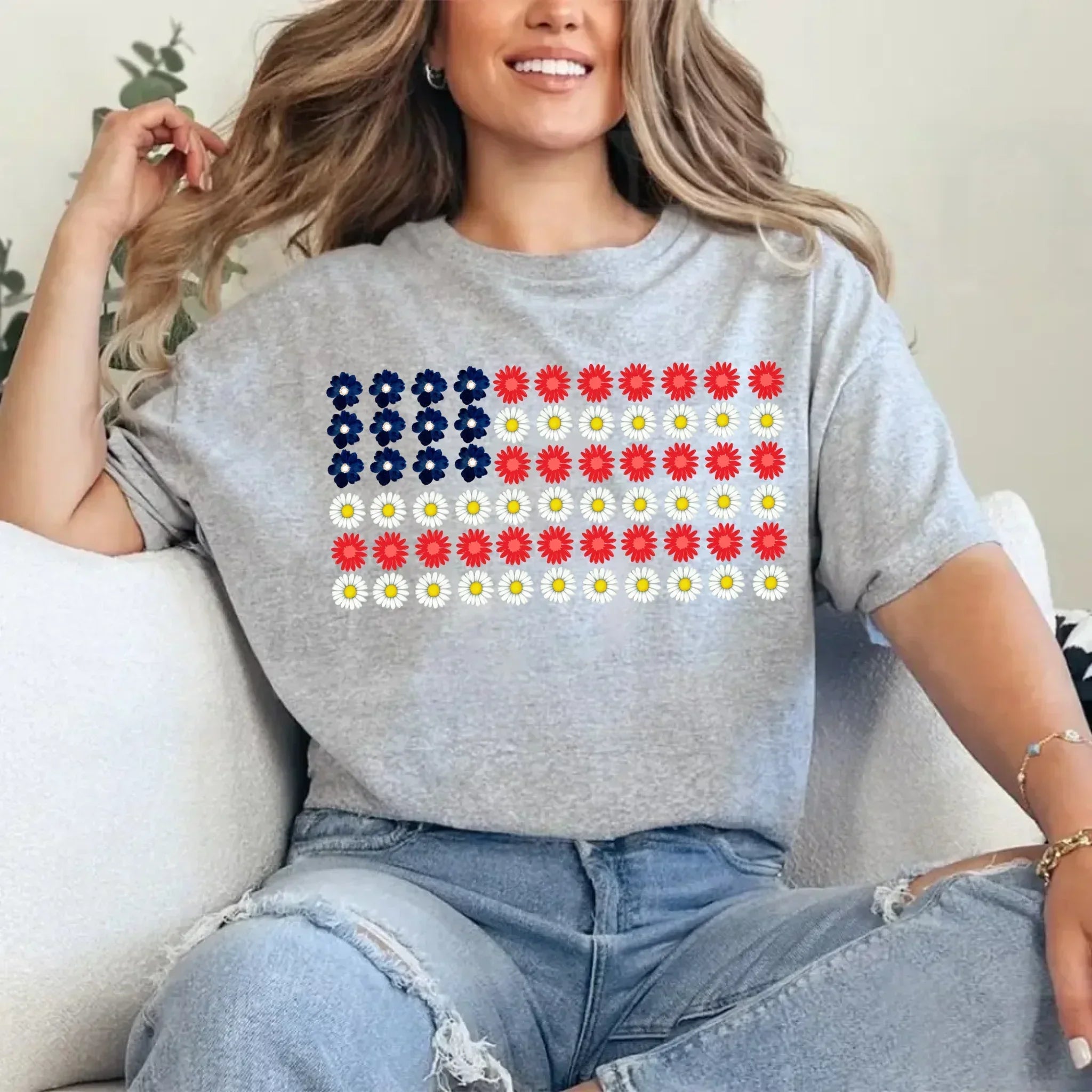 American Flag Daysies, Flowers Independence Day T-shirt