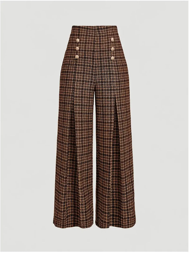 Spring Summer Chic Commuter High-Waisted Versatile Plaid Striped Retro Pants See size chart under “more details”