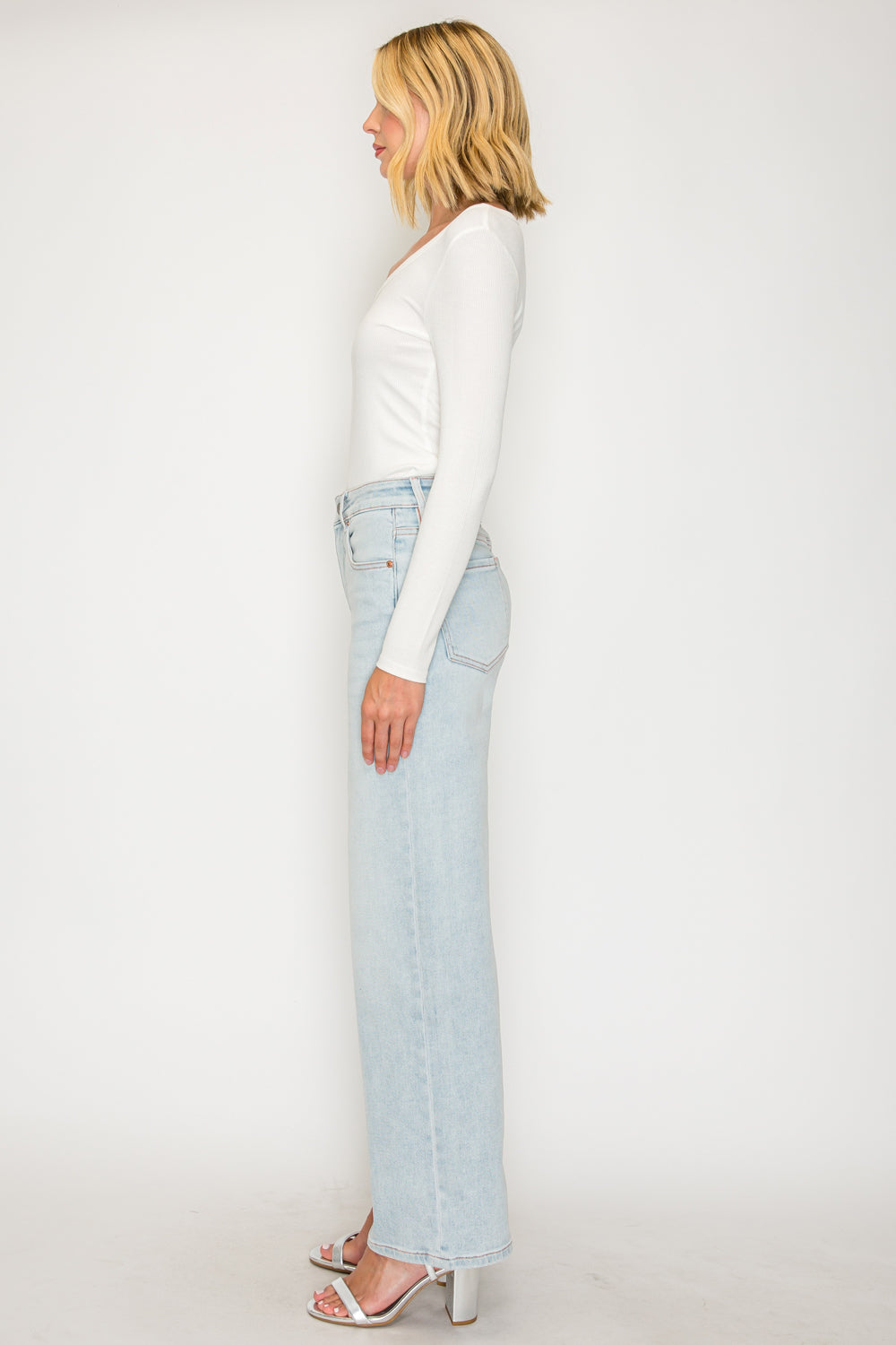 TUMMY CONTROL HIGH RISE MODAL FABRIC PINK THREAD STRAIGHT JEANS