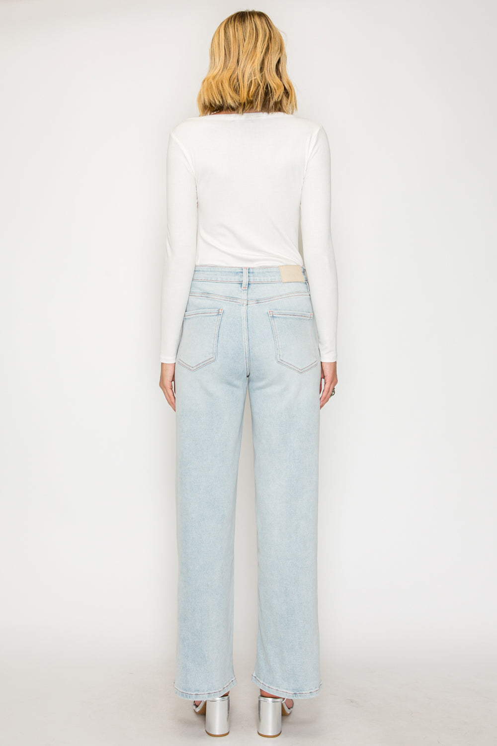 TUMMY CONTROL HIGH RISE MODAL FABRIC PINK THREAD STRAIGHT JEANS