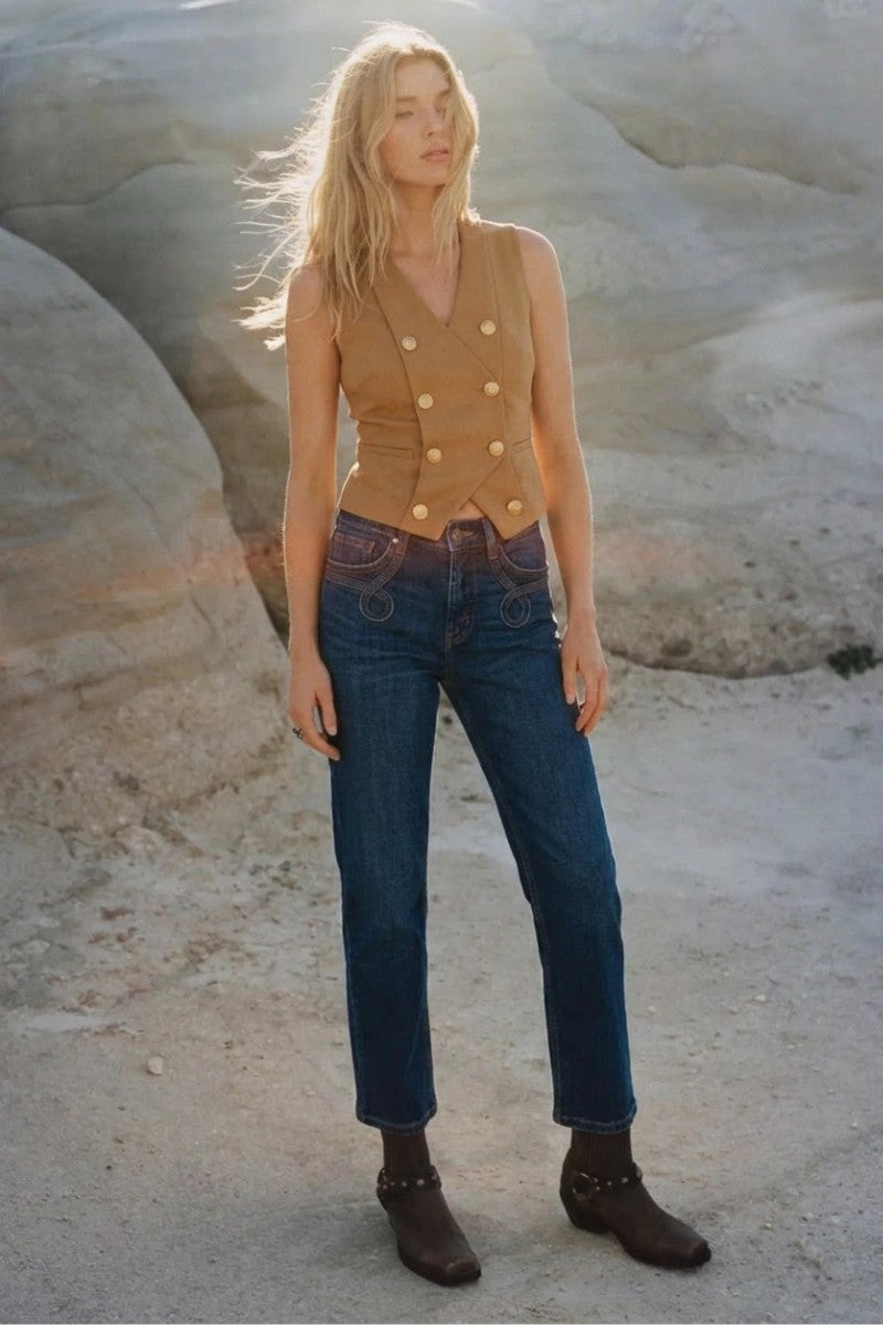 Tummy Control Western High Rise Straight Leg Jeans
