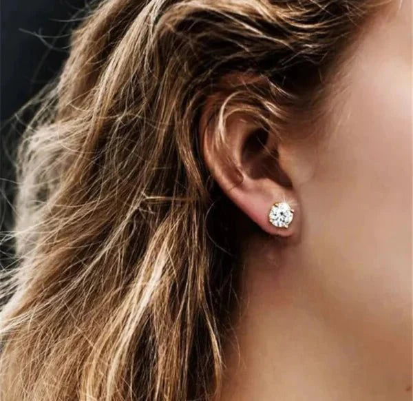Round Diamond Veneer Cubic zirconia 14K Gold Stud Earrings.  635E14K
