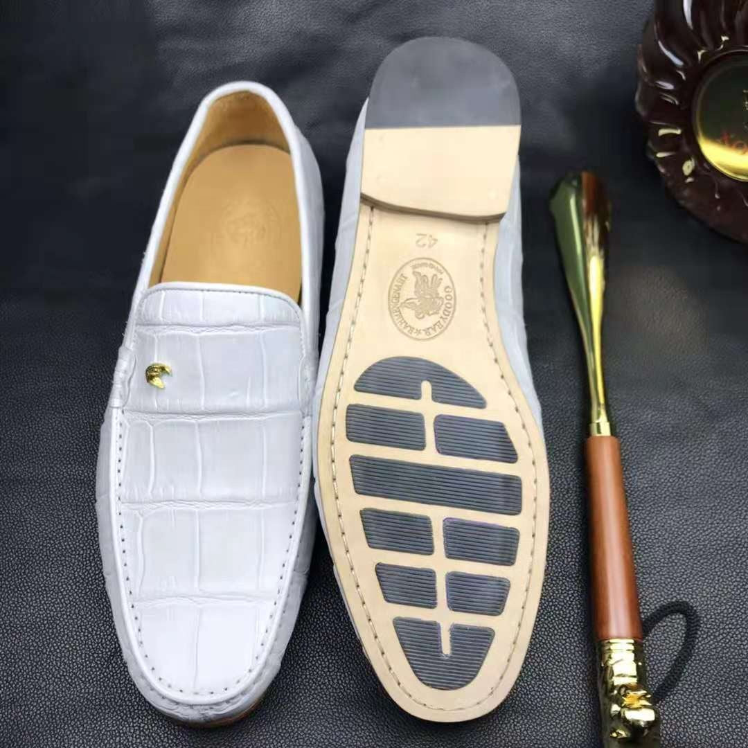White Crocodile Leather Loafers Handmade Dress Shoes Men's