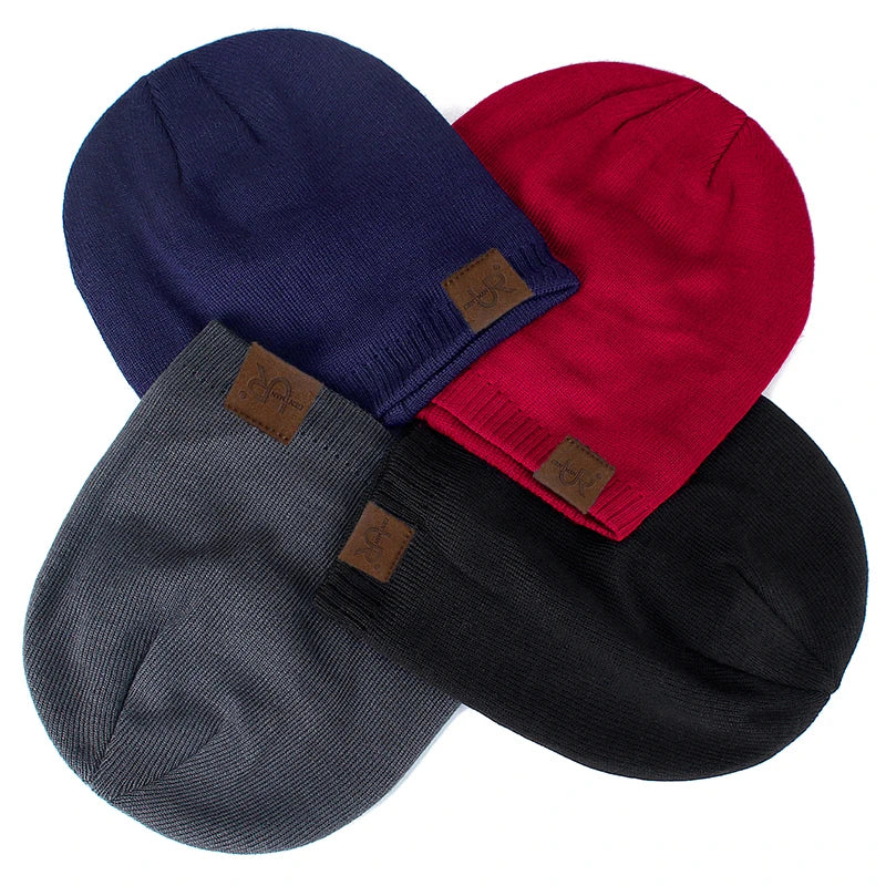 Unisex Solid Color Knitted Hats For Men & Women Beanie Cap Fur Warm Lining