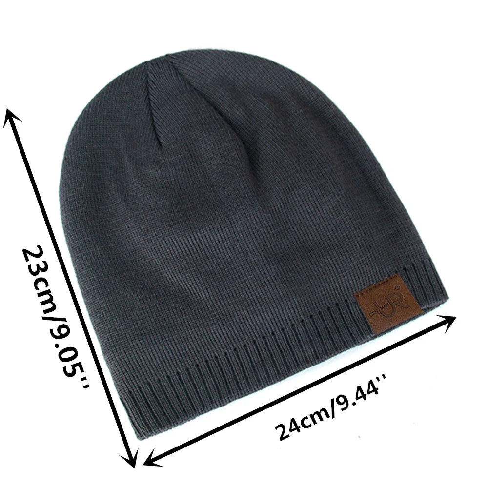 Unisex Solid Color Knitted Hats For Men & Women Beanie Cap Fur Warm Lining
