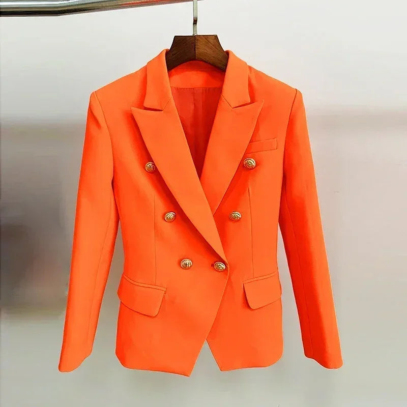 TOP QUALITY New Fashion 2024 Designer Jacket Women's Classic Double Breasted Metal Lion Buttons Blazer Outer Size S-5XL