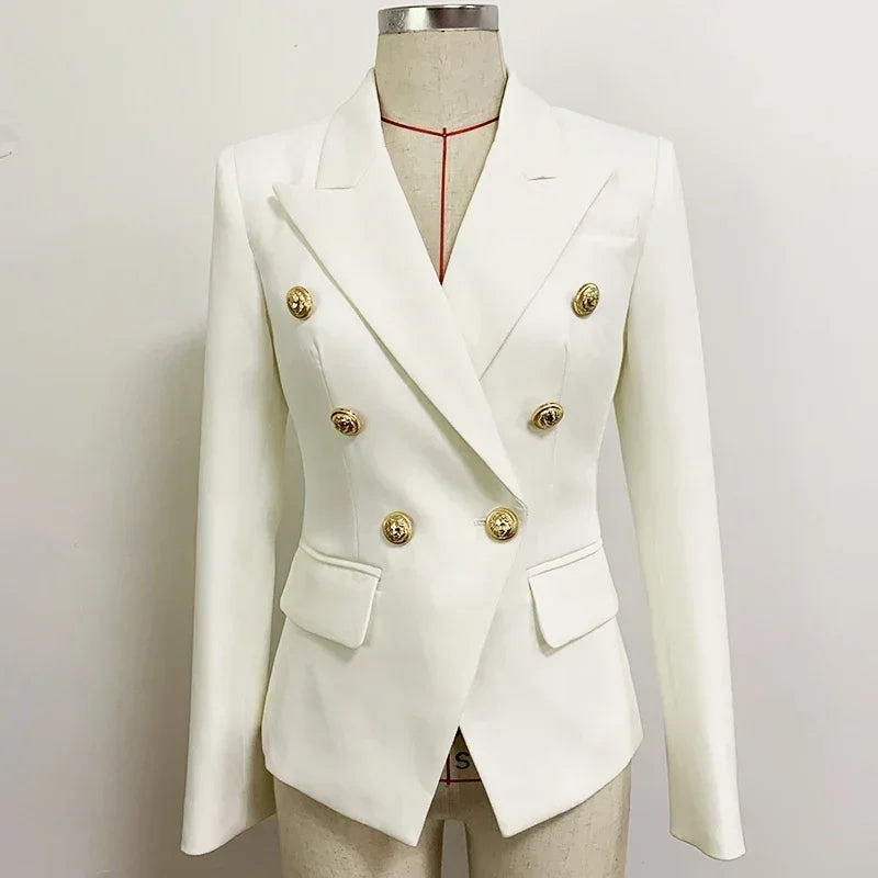 TOP QUALITY New Fashion 2024 Designer Jacket Women's Classic Double Breasted Metal Lion Buttons Blazer Outer Size S-5XL