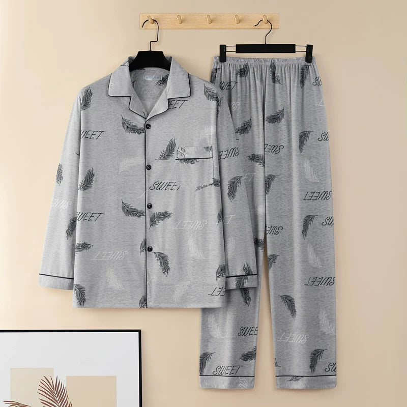 Men's Pajamas Sleepwear Long Sleeves Pants Two-piece Set Pure Cotton