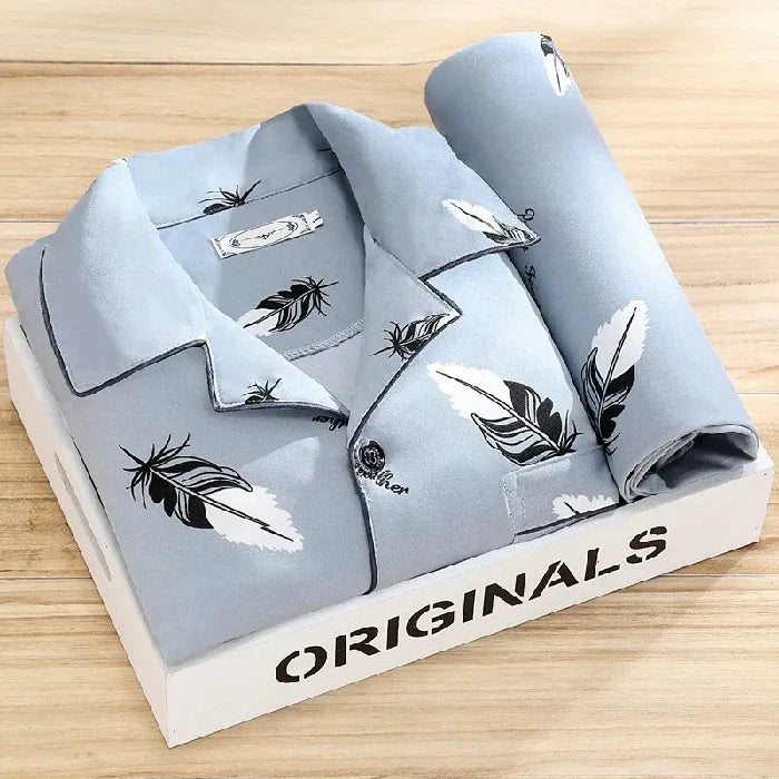 Men's Pajamas Sleepwear Long Sleeves Pants Two-piece Set Pure Cotton