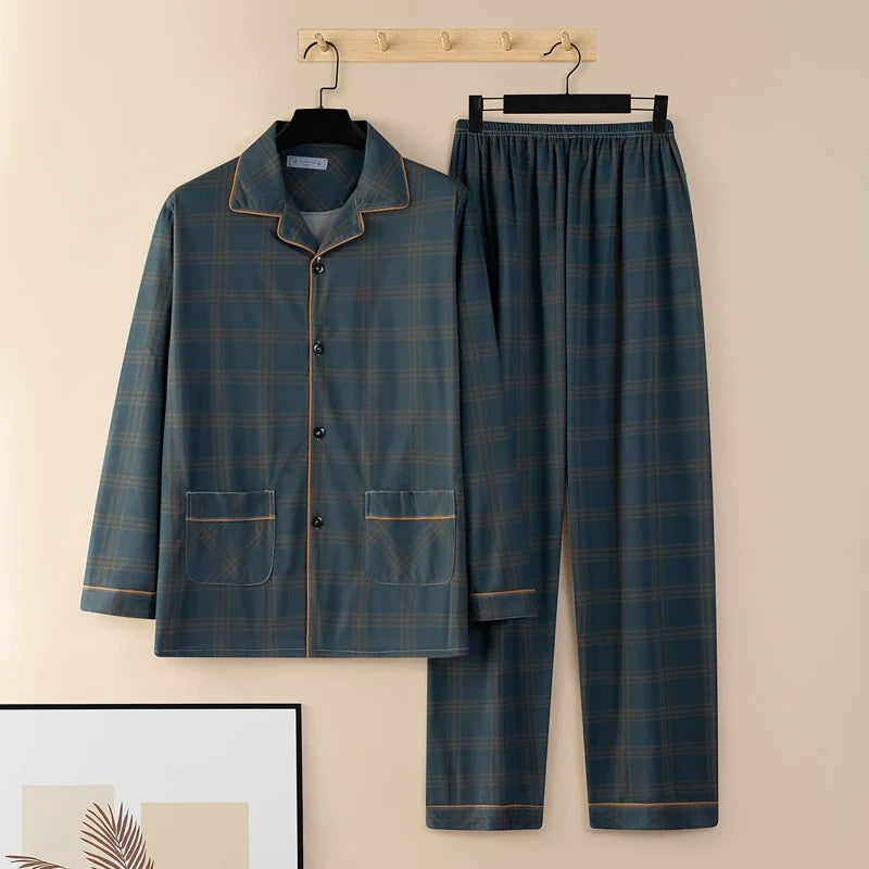 Men's Pajamas Sleepwear Long Sleeves Pants Two-piece Set Pure Cotton