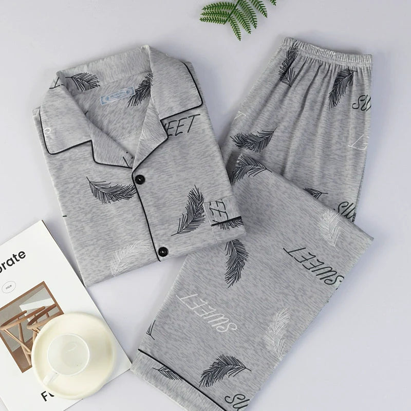 Men's Pajamas Sleepwear Long Sleeves Pants Two-piece Set Pure Cotton