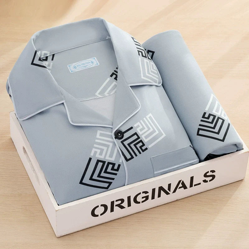Men's Pajamas Sleepwear Long Sleeves Pants Two-piece Set Pure Cotton