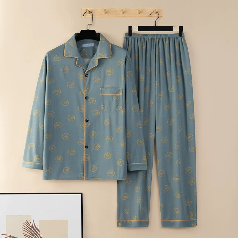 Men's Pajamas Sleepwear Long Sleeves Pants Two-piece Set Pure Cotton