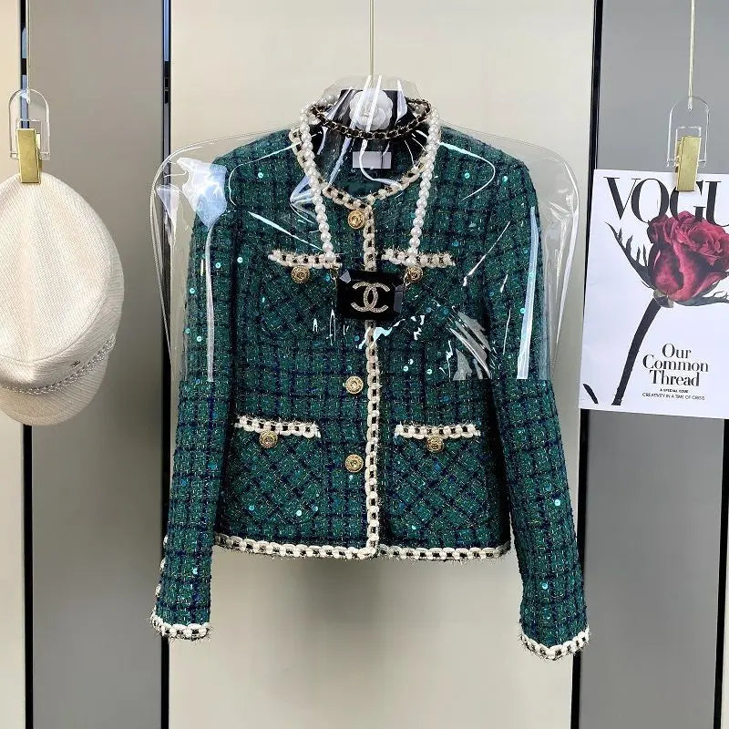Women Elegant Winter Tweed Fragrant Suit Jacket Coat Top & Skirt Two Piece Set