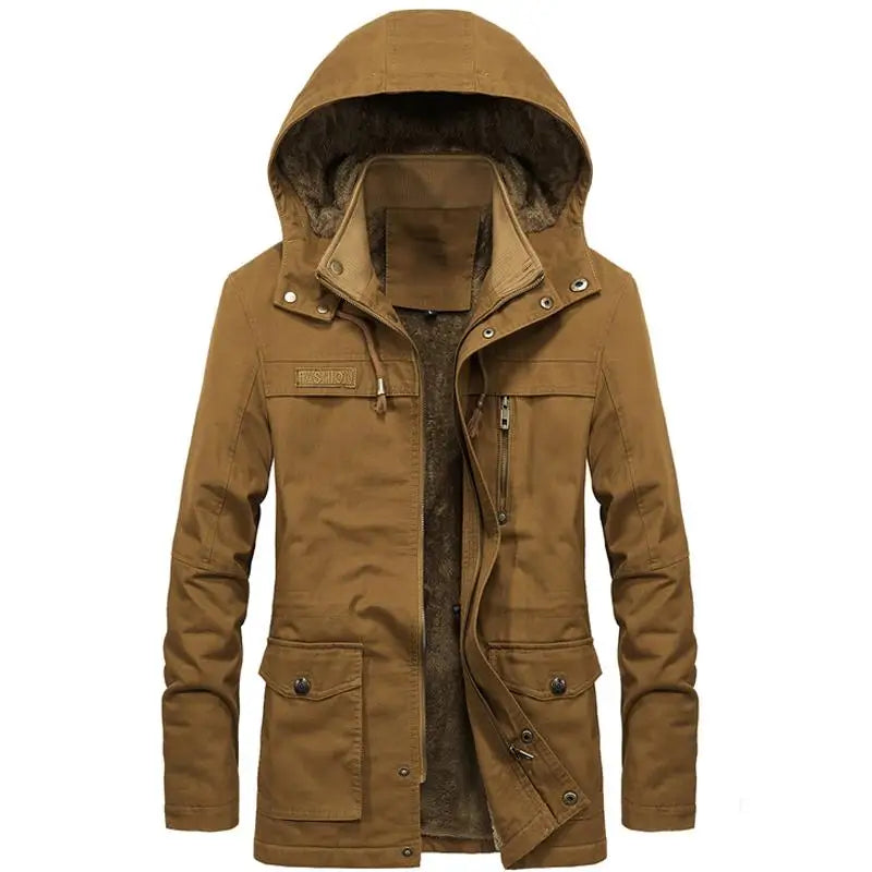 New Military Thick Warm Men Jacket Winter Parkas Casual Cotton Padded Multi-Pocket Fur Hoodie