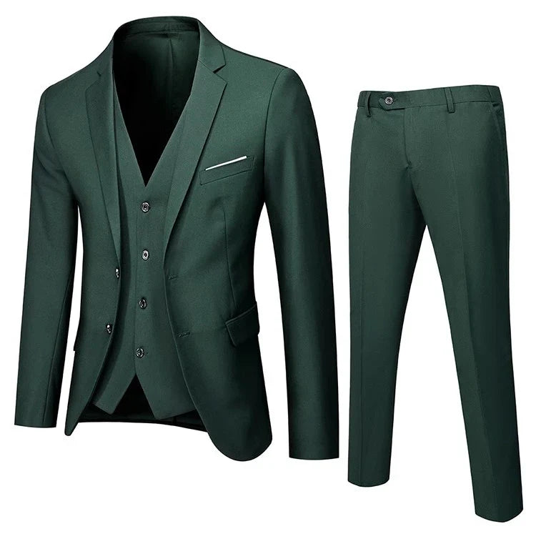 Men's 3 Piece Suit, Jacket Vest Trousers, Slim Fit Blazer Waistcoat Pants
