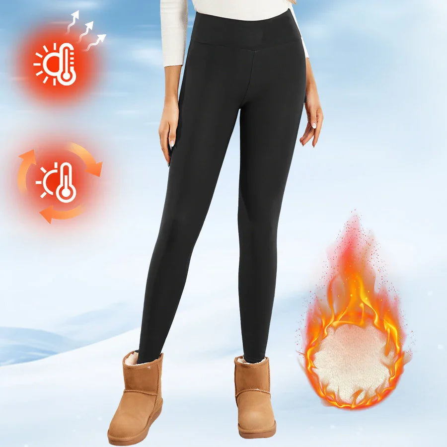 Winter Thermal Fleece Tommy Control Women Leggings Thick Flared Pants High-Waisted