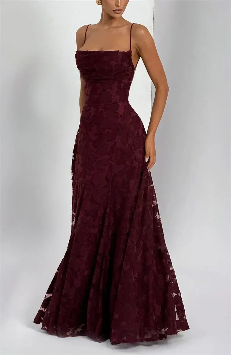 Mozision Spaghetti Strap Backless Sexy Maxi Dress Women Gown Fashion Off-shoulder Sleeveless Lace-up Evening Club Party Dress