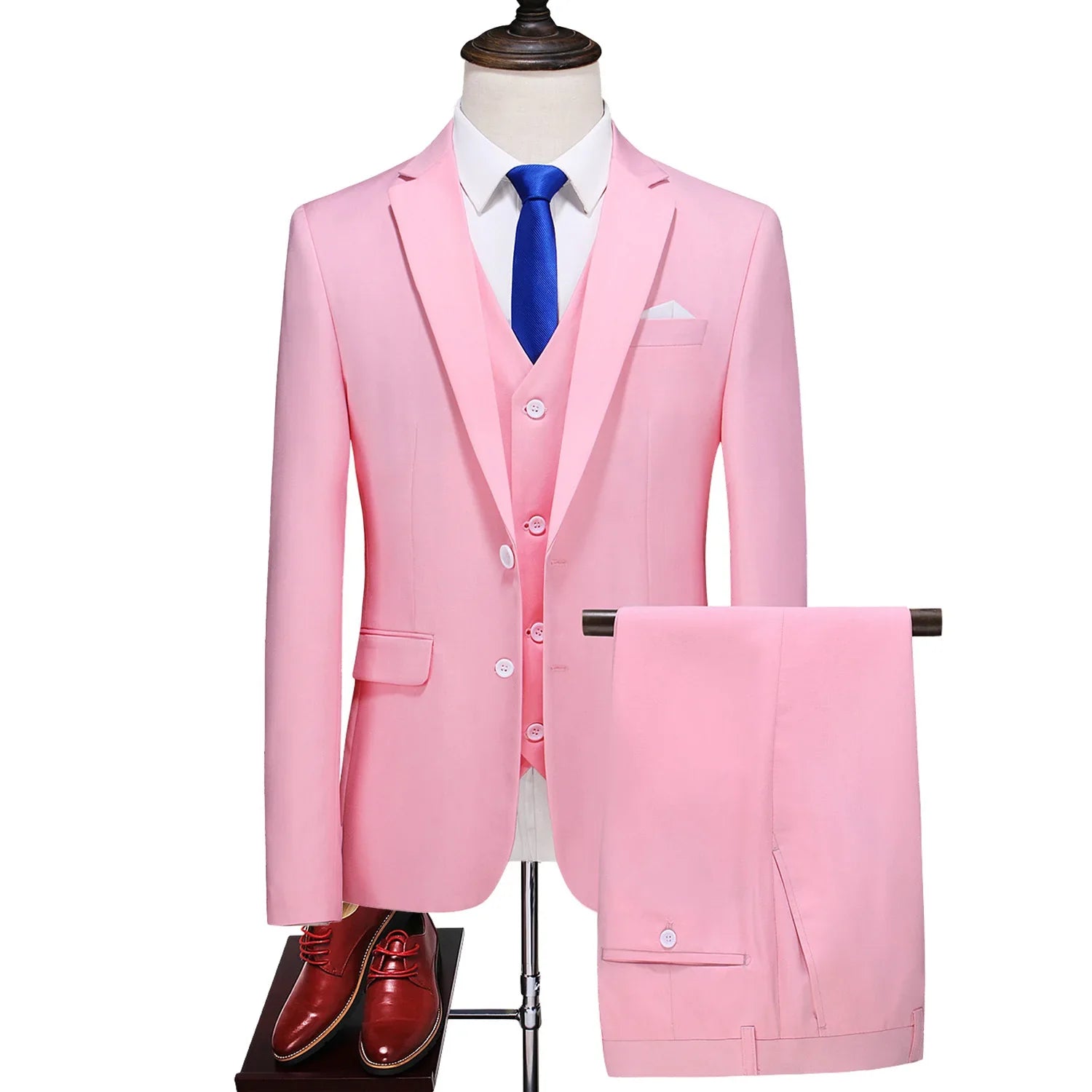 Men's 3 Piece Suit, Jacket Vest Trousers, Slim Fit Blazer Waistcoat Pants