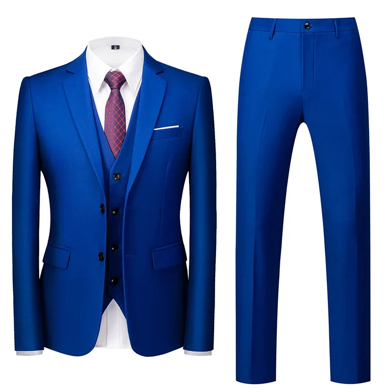 Men's 3 Piece Suit, Jacket Vest Trousers, Slim Fit Blazer Waistcoat Pants