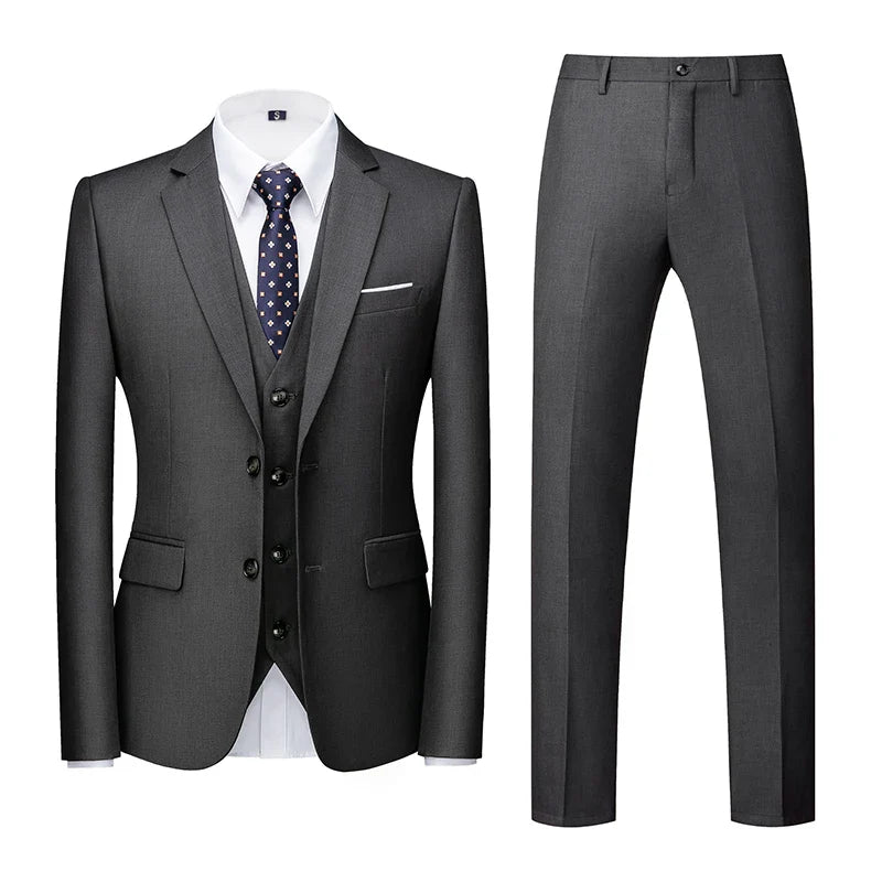 Men's 3 Piece Suit, Jacket Vest Trousers, Slim Fit Blazer Waistcoat Pants