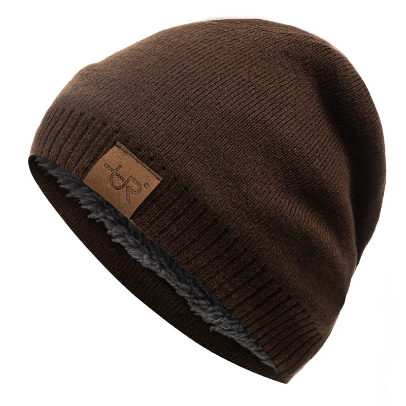 Unisex Solid Color Knitted Hats For Men & Women Beanie Cap Fur Warm Lining
