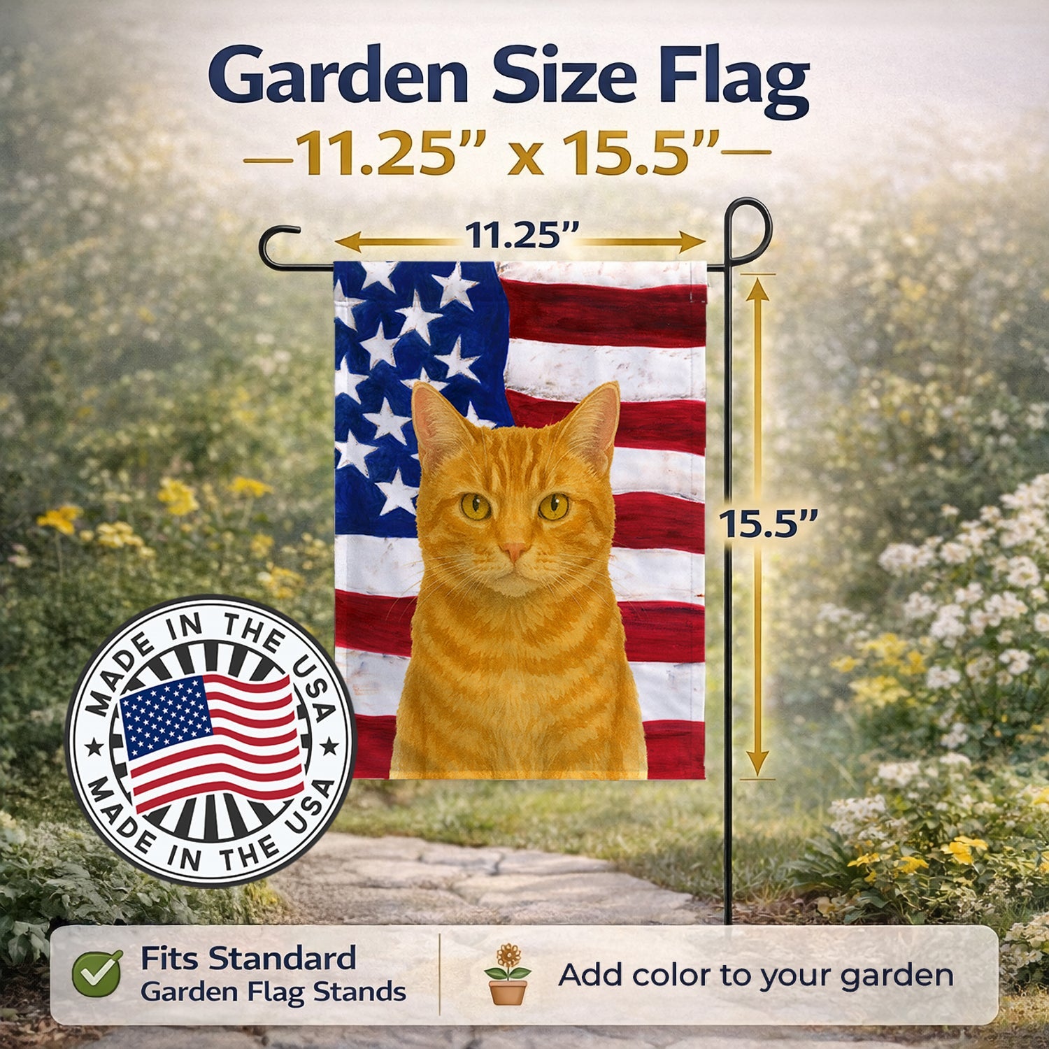 Orange Classic Cat American Garden Flag Mailbox Decorative Yard Banner Outside Patio Artwork for Flower Beds, Garden Size, Multicolor