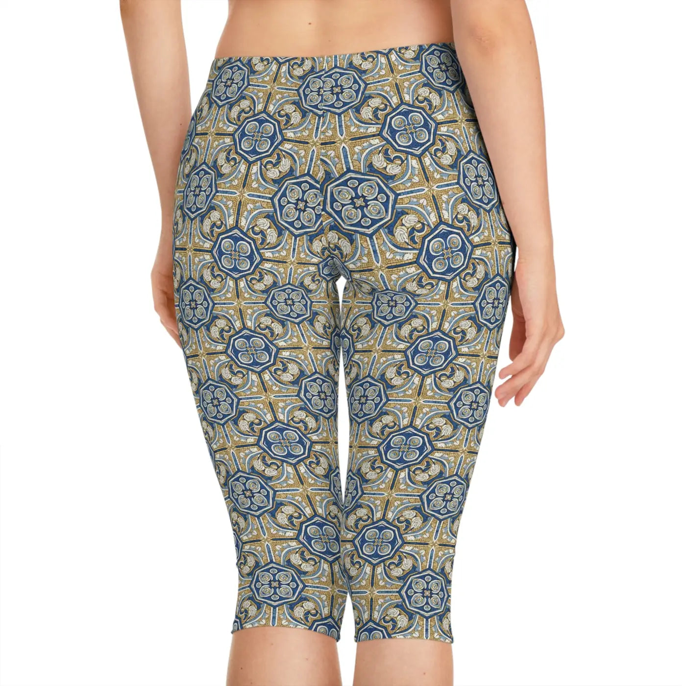 Gold Moroccan Tile Capri Leggings - Yoga Activewear - DipaliZ