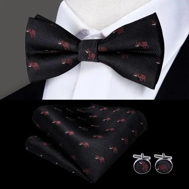 Classic Green Bow Ties Men Silk Butterfly Tie  With Pocket Square And Cufflinks Set For Men Elegant Design Wedding Party Bowties Solid Color Gentleman Bow Tie And Pocket Square Cufflink Set