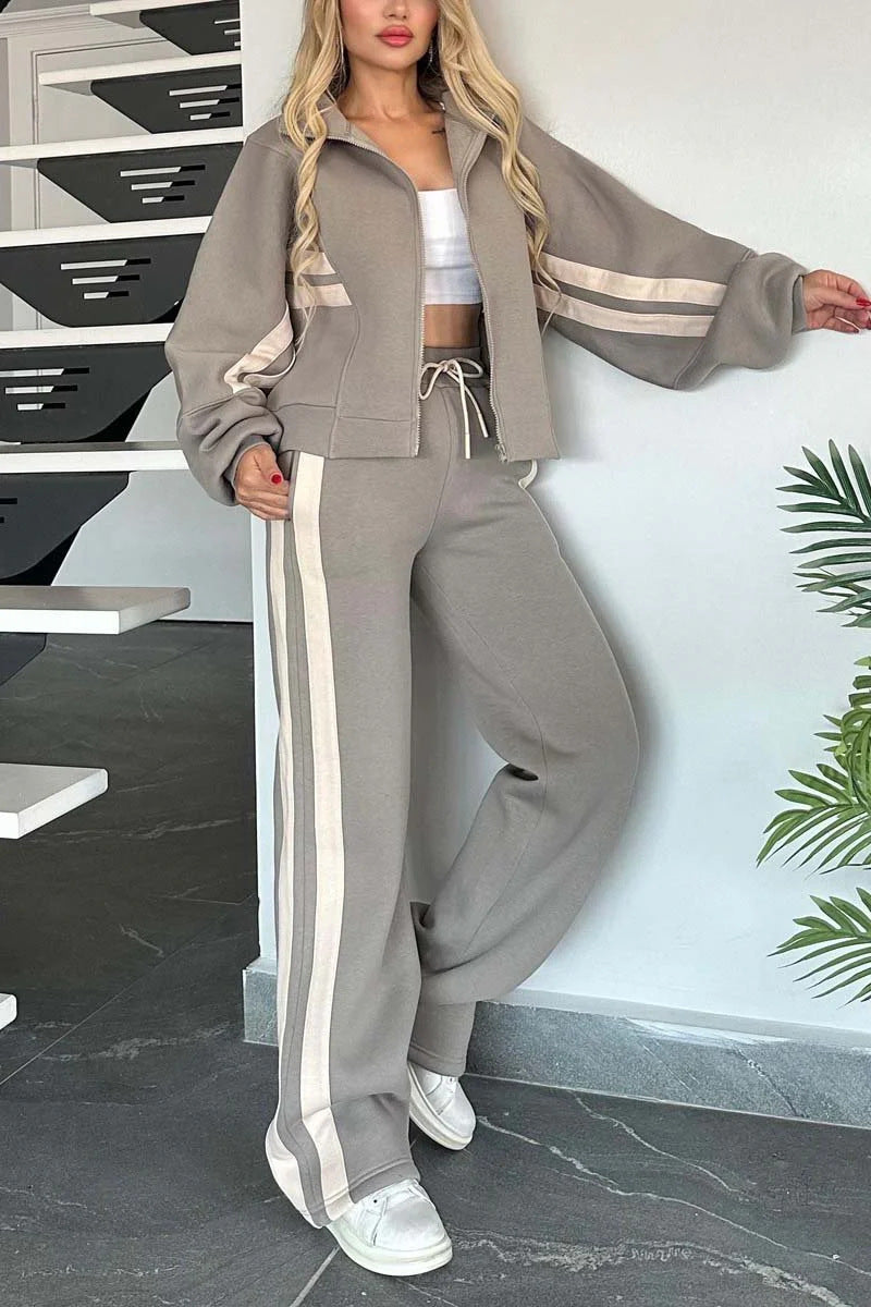 Women’s Y2K Striped Zip-Top Jacket – Retro Track Sports Suit