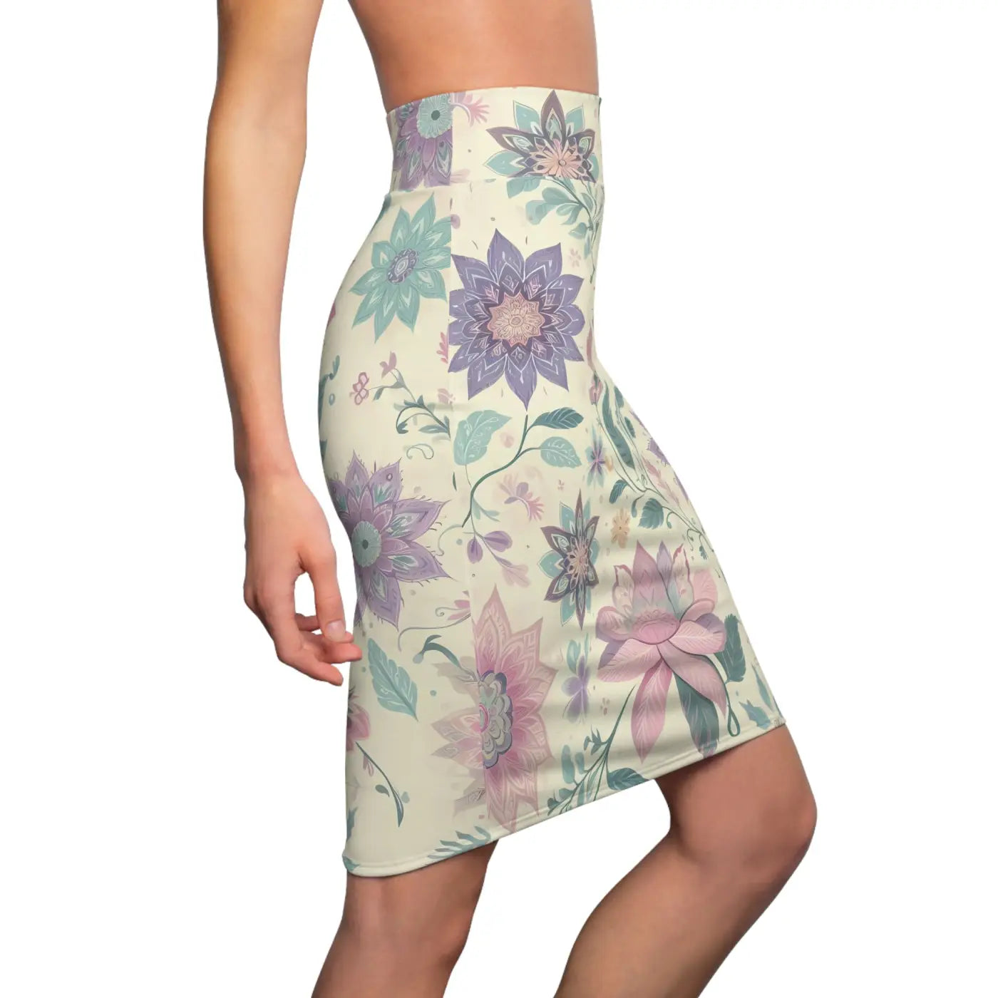 Elegant Spring Pencil Skirt - Vibrant Floral Print - DipaliZ