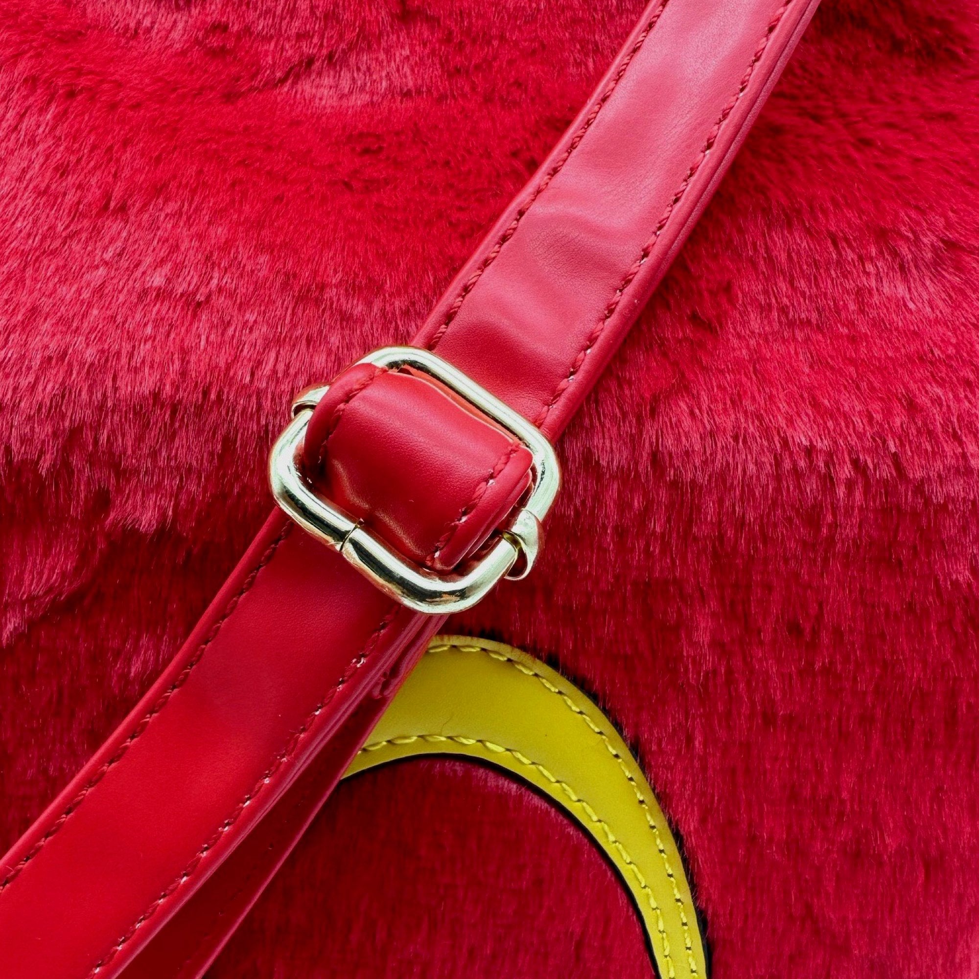 Furry Red Faux Fur Tote Bag – Golden Arch Statement Handbag for Y2K, Alt Fashion & Streetwear