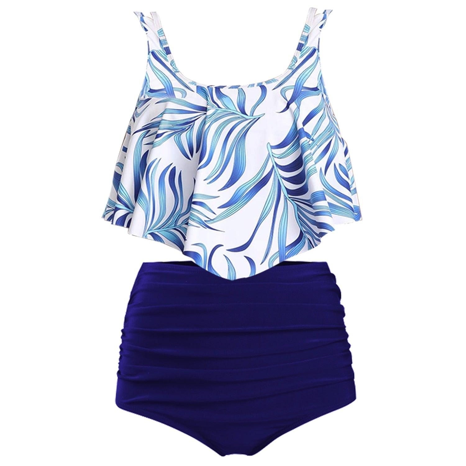Women High Waist Bikini Plus Size Swimwear Summer Swimsuit Beach Bathing Suit Ruffle Bikini  Floral Printed Ruffle High Waist Bikini Set Women's Tummy Control Bathing Suit Swimsuit Flounce Peplum